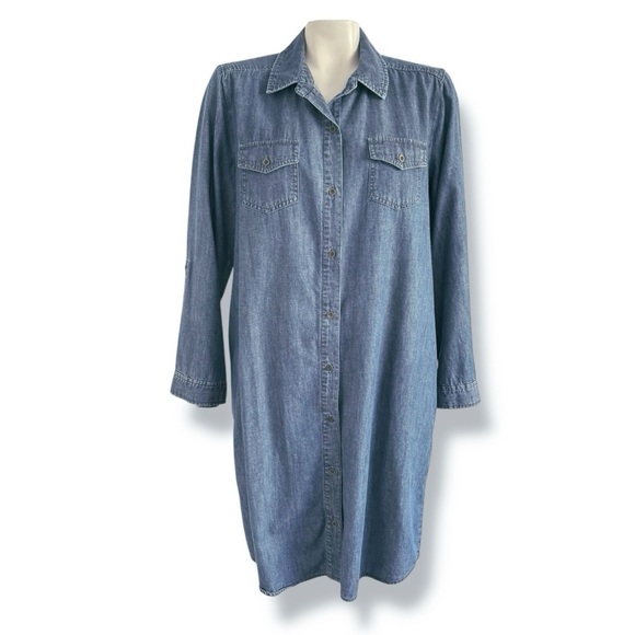 Chico's Dresses & Skirts - CHICO’S DENIM ROLL TAB LONG TO SHORT SLEEVE DRESS SZ 2 / US SZ 12